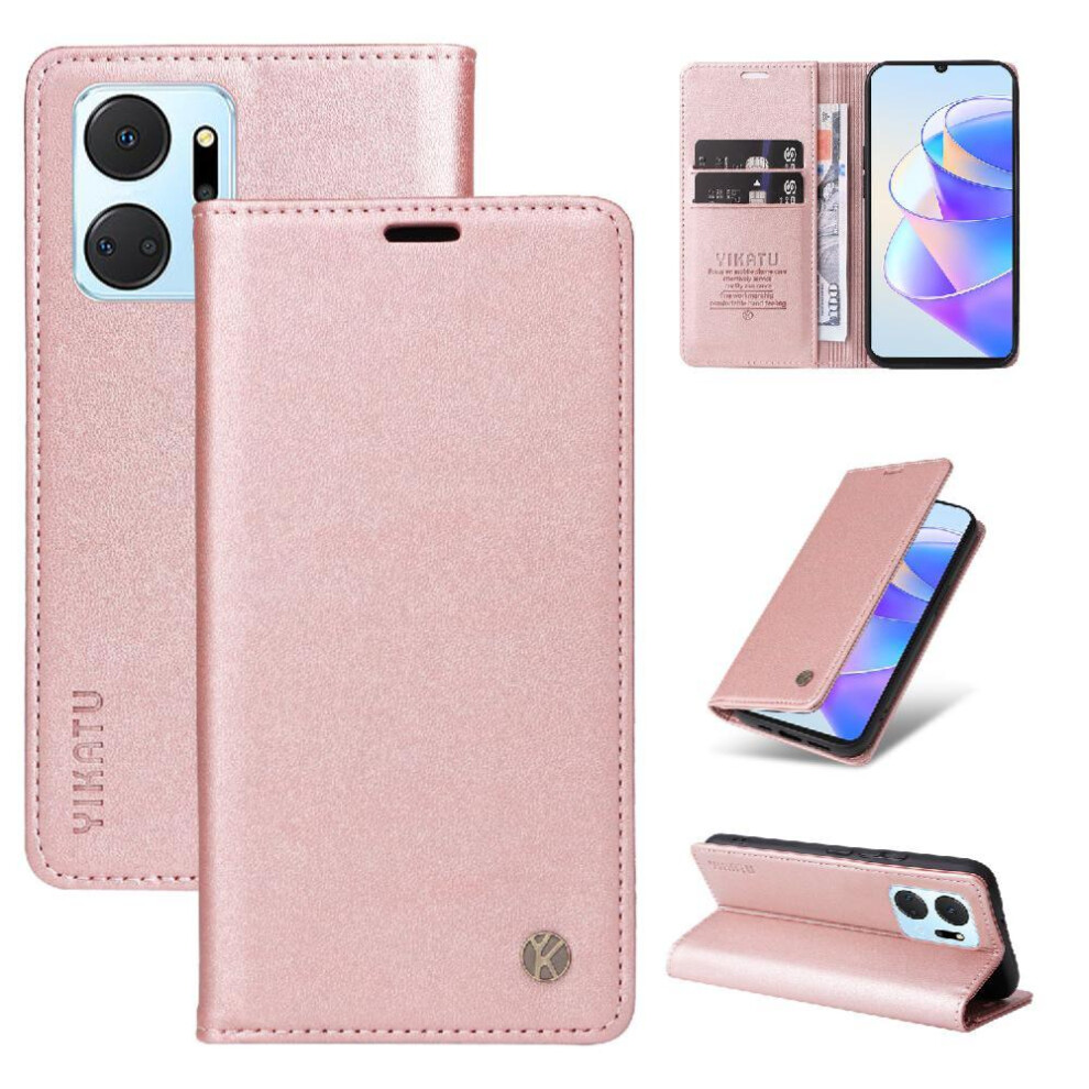 (Pink) Flip Case For Honor X7a Strong Magnetic Attraction And Stand Functionality With Card Slots Faux Leather And Full Matte Tpu Pink 764549445264