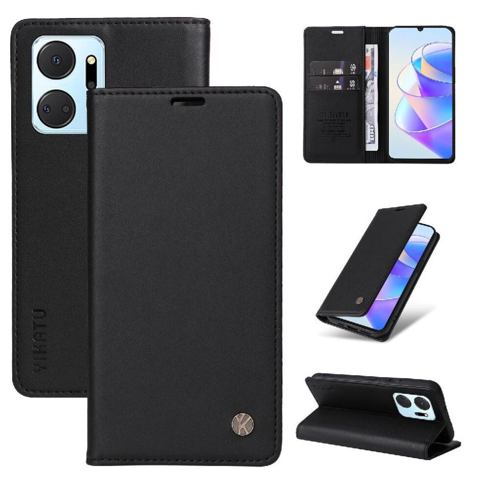 (Black) Flip Case For Honor X7a Strong Magnetic Attraction And Stand Functionality With Card Slots Faux Leather And Full Matte Tpu Black 764549445240