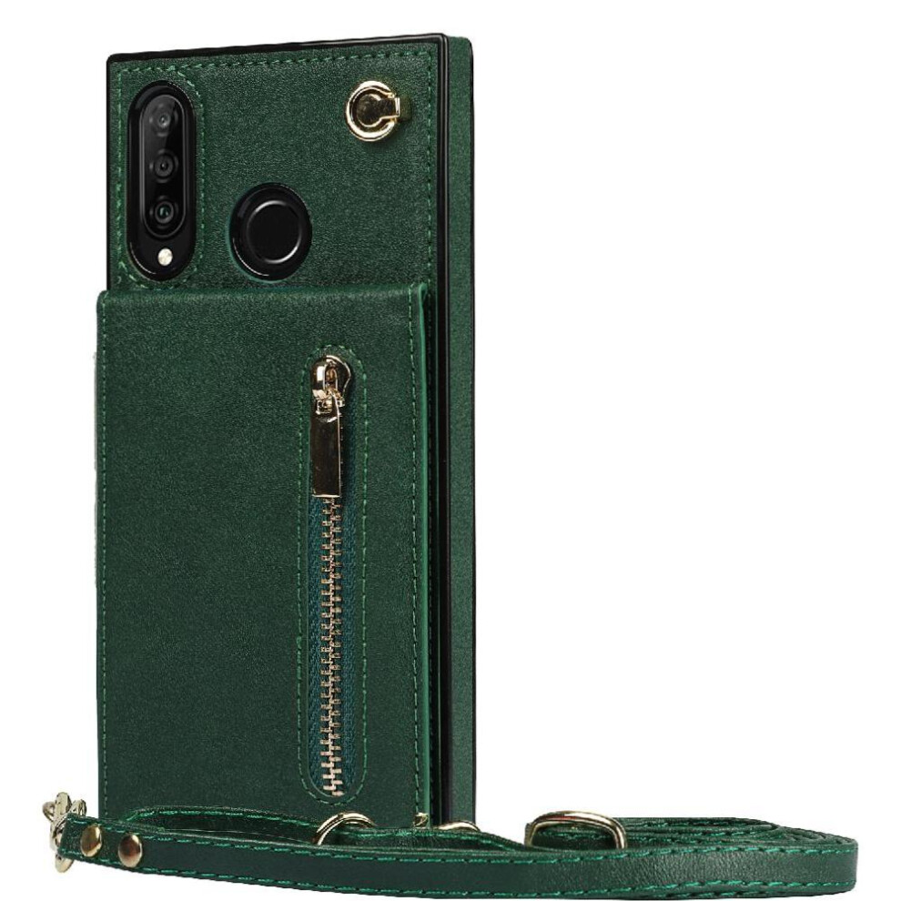 (Green) Case For Huawei P30 Lite Long Strap Holder Zipper Shockproof Wallet Green 764549445363