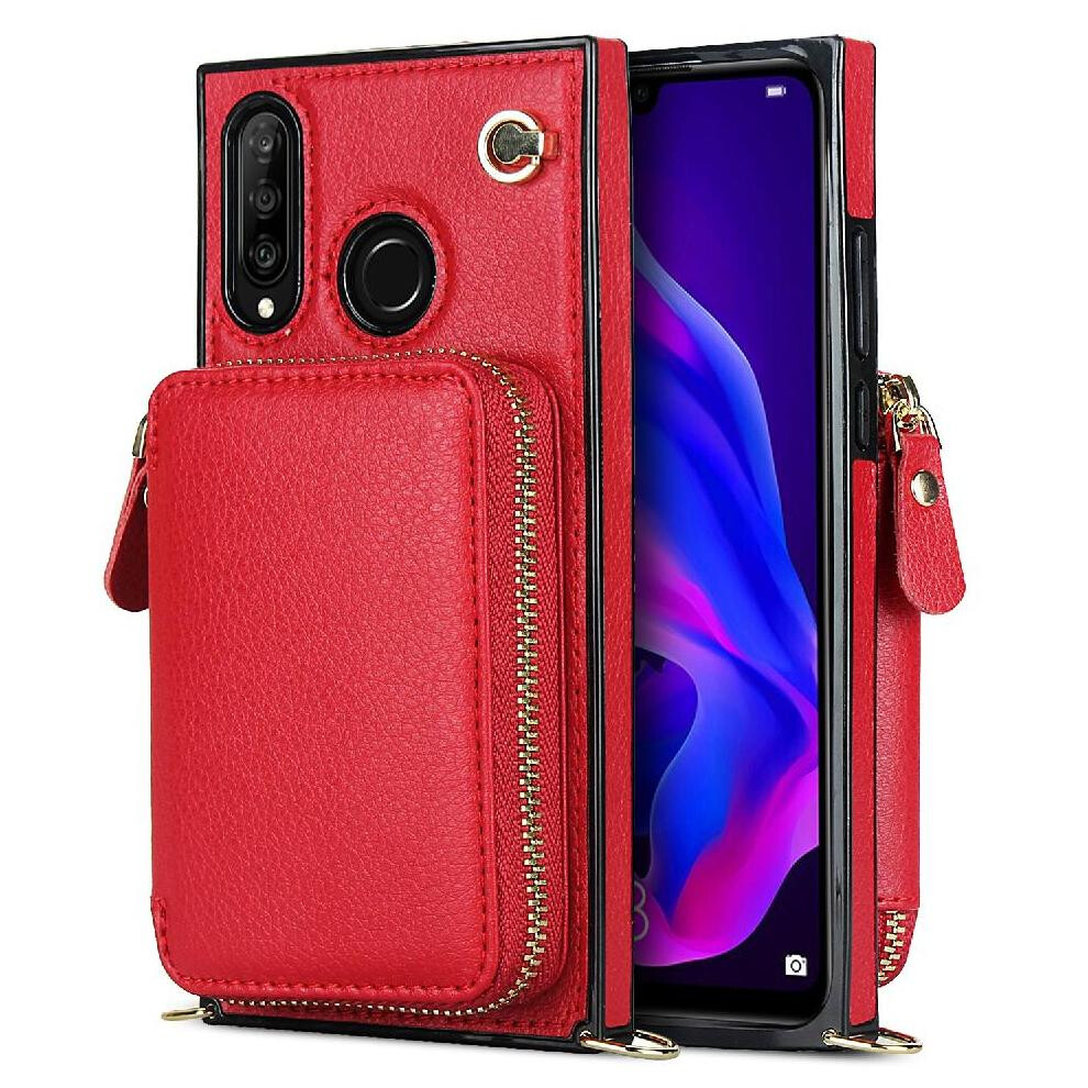 (Red) Case For Huawei P30 Lite Leather Shockproof Wallet Pocket Red 764549445516