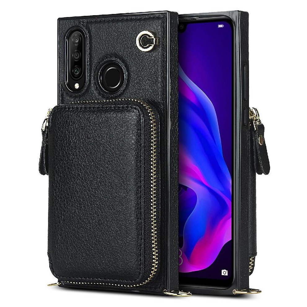 (Black) Case For Huawei P30 Lite Leather Shockproof Wallet Pocket Black 764549445509