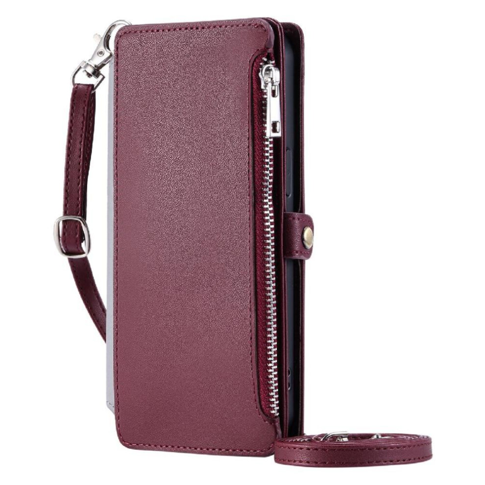 (Red) Crossbody Case For Sony Xperia 10 Vi Long Lanyard Zipper Bills Slot Case Wallet Rfid Blocking 9 Card Slots Red 764549446254