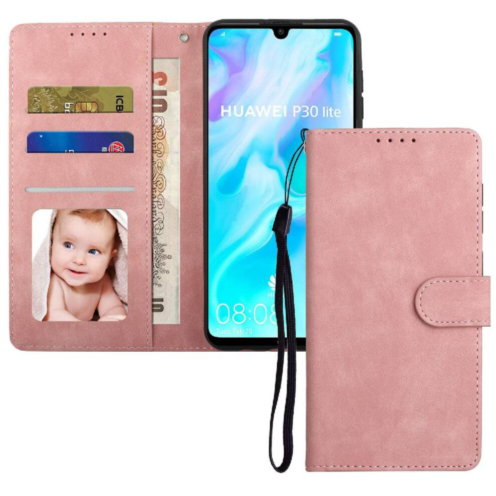 (Pink) Flip Case For Huawei P30 Lite Wallet Flip Premium Shockproof Pink 764549446353