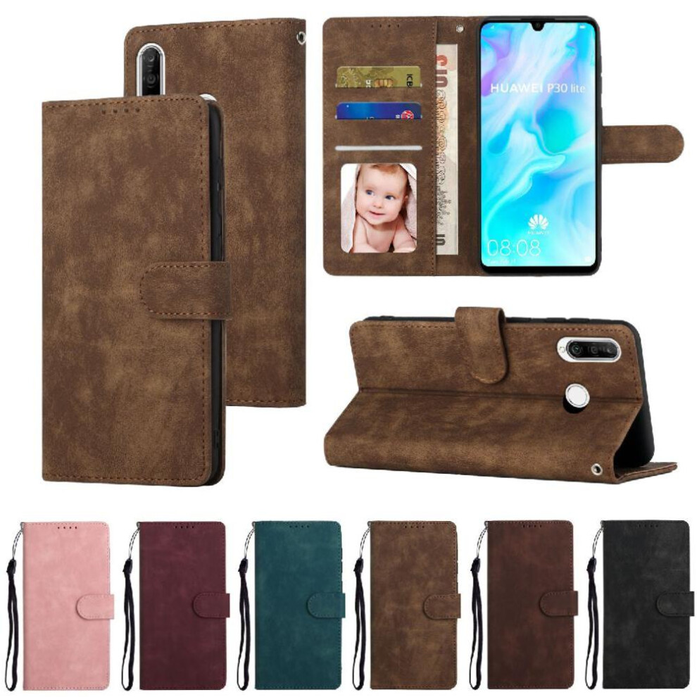 (Brown) Flip Case For Huawei P30 Lite Wallet Flip Premium Shockproof Brown 764549446391