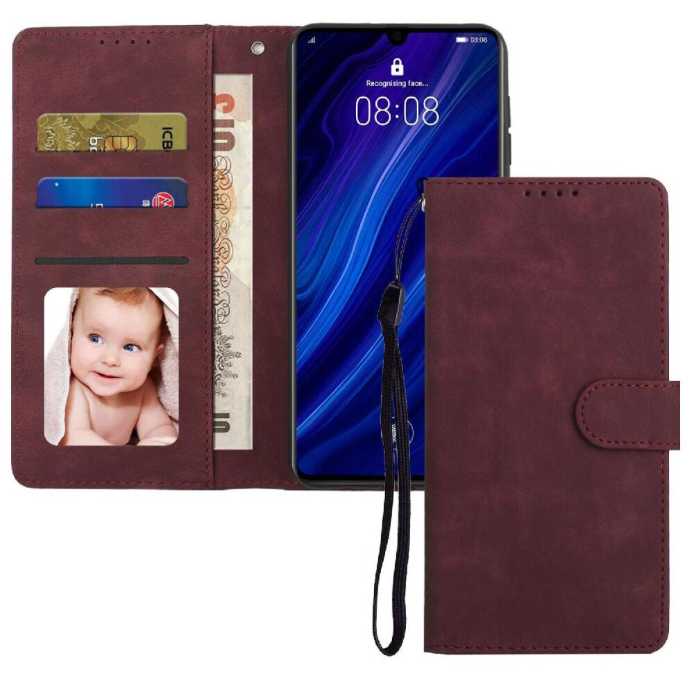 (Red) Flip Case For Huawei P30 Shockproof Premium Flip Wallet Red 764549446421