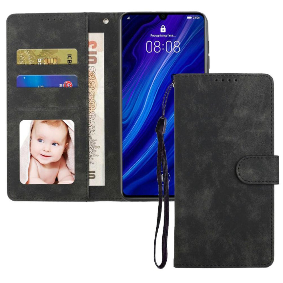 (Black) Flip Case For Huawei P30 Shockproof Premium Flip Wallet Black 764549446407