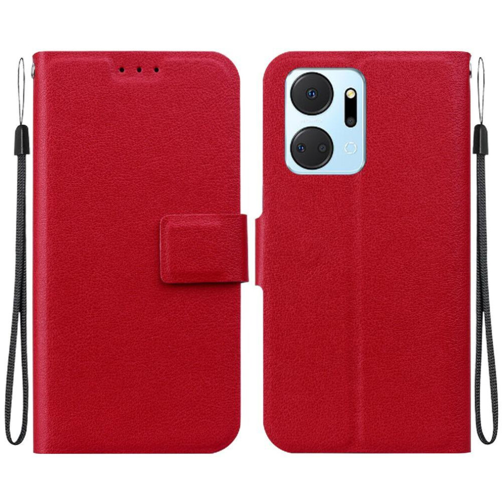 (Red) Flip Case For Honor X7a With Buckle Kickstand Pure Colour With Card Slot Pu Leather Red 764549446858