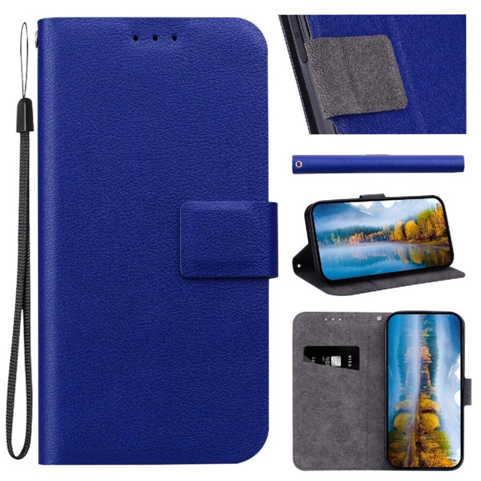 (Blue) Flip Case For Honor X7a With Buckle Kickstand Pure Colour With Card Slot Pu Leather Blue 764549446896