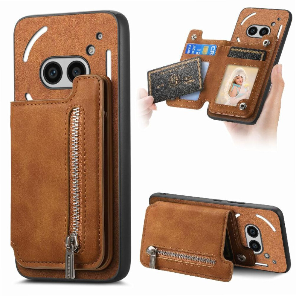 (Brown) Case for Nothing Phone 2a Cardholder Cardholder Strong Magnetic Attraction Detachable