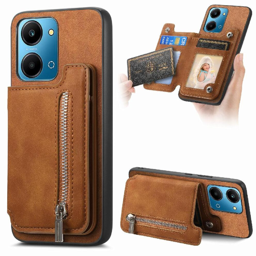(Brown) Case For Honor X7a 4G Cardholder Detachable Strong Magnetic Attraction Cardholder Brown 764549447190