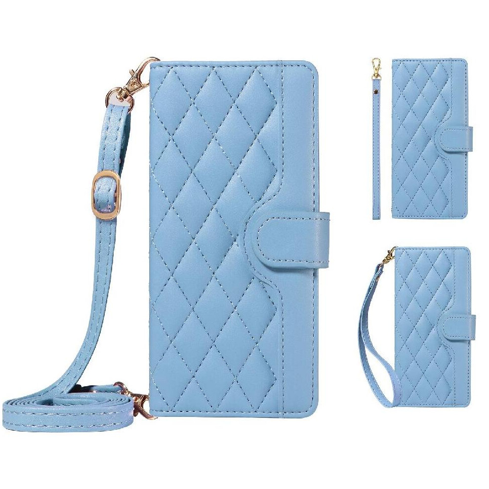 (Blue) Flip Case For Huawei P30 Pro Detachable Wrist Strap And Long Lanyard Wallet Card Slots Lattice Flip Folio Phone Case With Stand Blue 764549448074