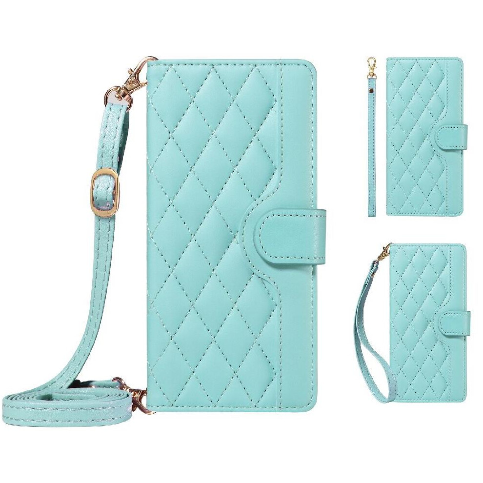 (Green) Flip Case For Huawei P30 Detachable Wrist Strap And Long Lanyard Lattice Flip Folio Phone Case With Stand Wallet Card Slots Green 764549448241
