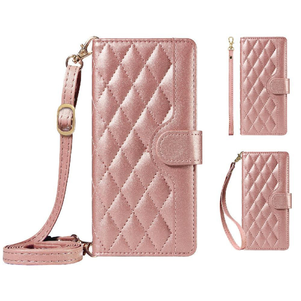 (Pink) Flip Case For Sony Xperia 10 Vi 2024 Lattice Flip Folio Phone Case With Stand Wallet Card Slots Detachable Wrist Strap And Long Lanyard Pink 764549448586