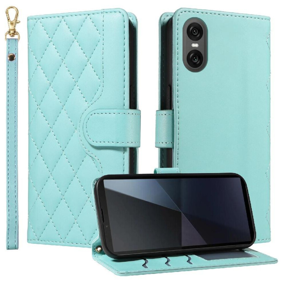 (Green) Flip Case For Sony Xperia 10 Vi 2024 Lattice Flip Folio Phone Case With Stand Wallet Card Slots Detachable Wrist Strap And Long Lanyard Green 764549448647