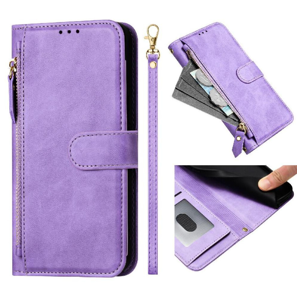 (Purple) Flip Case For Honor X7a 4G Card Holder Zipper Pu Leather Magnetic Purple 764549448708
