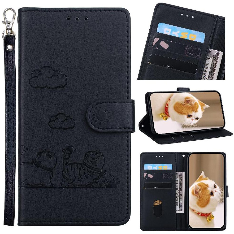 (Black) Flip Case For Sony Xperia 10 Vi Card Slot Holder Kickstand Leather Wallet Cat Rfid Black 764549448777