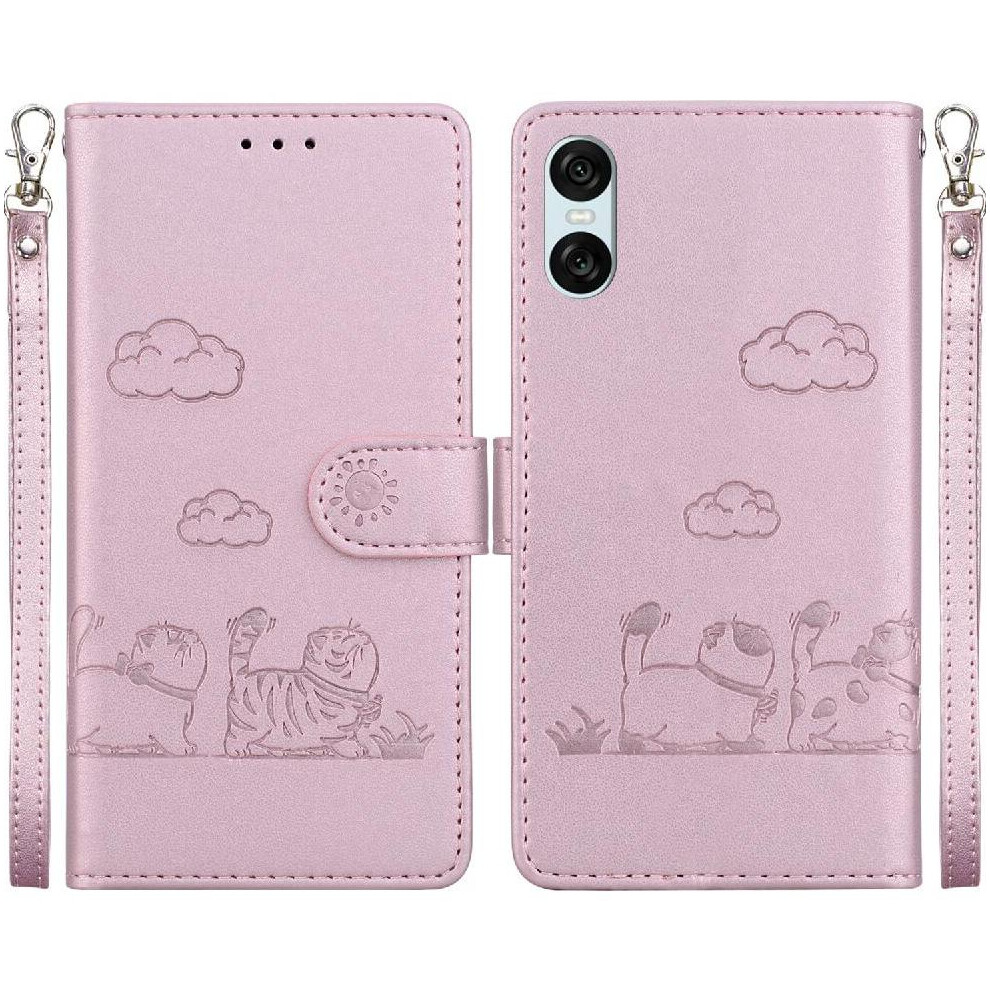 (Pink) Flip Case For Sony Xperia 10 Vi Card Slot Holder Kickstand Leather Wallet Cat Rfid Pink 764549448722