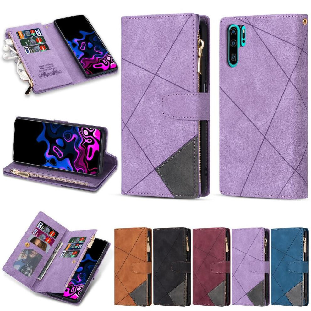 (Purple) Wallet Case For Huawei P30 Pro Kickstand Magnetic Closure 5 Card Holders Wrist Strap Purple 764549448814