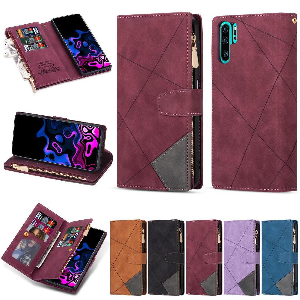 (Red) Wallet Case For Huawei P30 Pro Kickstand Magnetic Closure 5 Card Holders Wrist Strap Red 764549448784