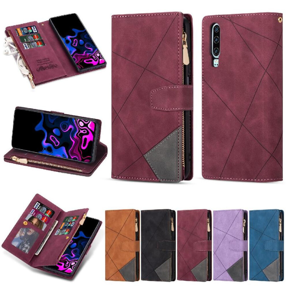 (Red) Wallet Case For Huawei P30 5 Card Holders Wrist Strap Magnetic Closure Kickstand Red 764549448883