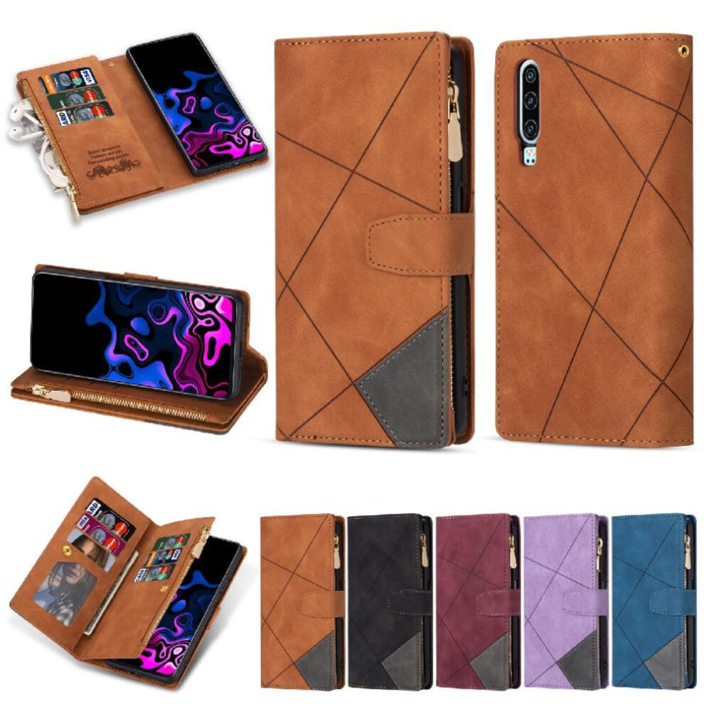 (Brown) Wallet Case For Huawei P30 5 Card Holders Wrist Strap Magnetic Closure Kickstand Brown 764549448906