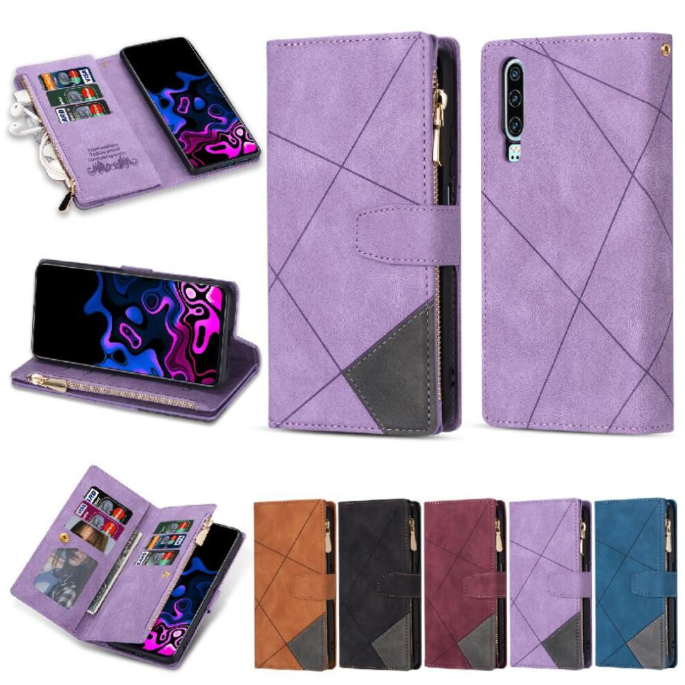 (Purple) Wallet Case For Huawei P30 5 Card Holders Wrist Strap Magnetic Closure Kickstand Purple 764549448913