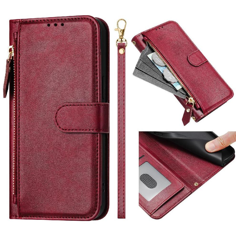 (Red) Flip Case For Huawei P30 Pro Zipper Pu Leather Magnetic Card Holder Red 764549449026