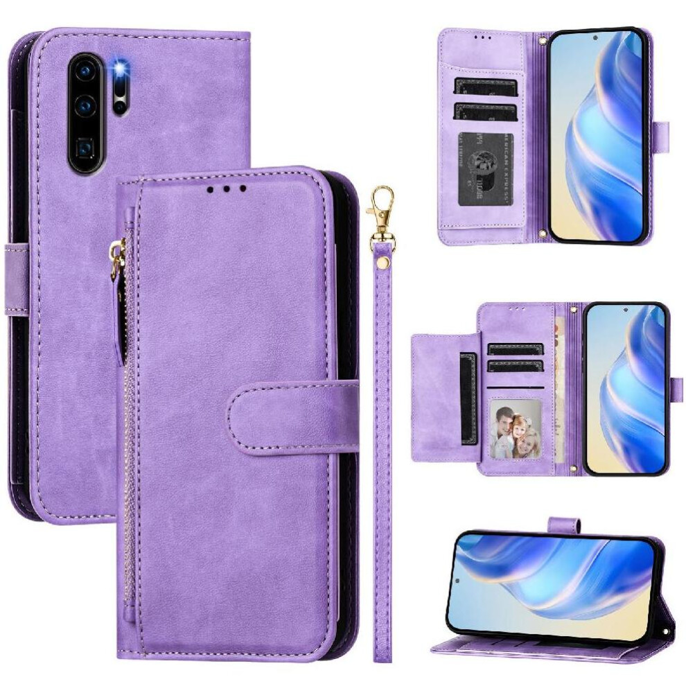 (Purple) Flip Case For Huawei P30 Pro Zipper Pu Leather Magnetic Card Holder Purple 764549449033