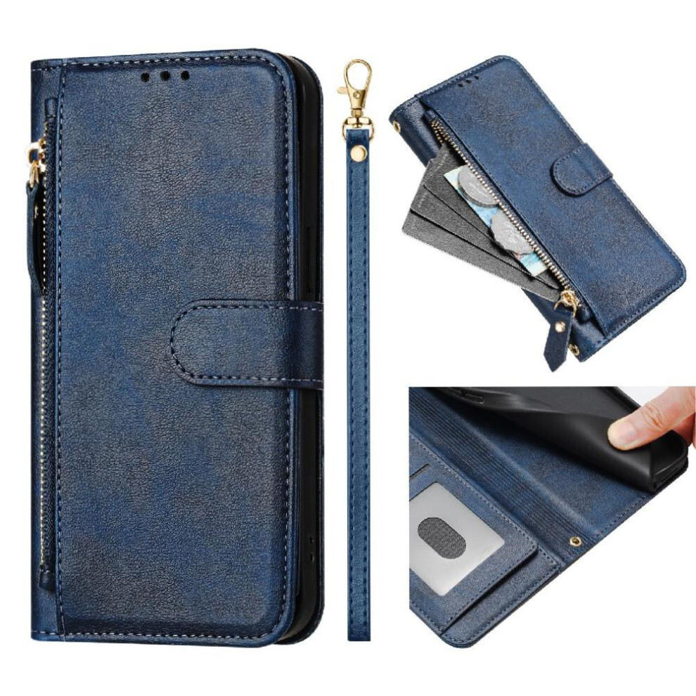 (Blue) Flip Case For Huawei P30 Lite Card Holder Zipper Pu Leather Magnetic Blue 764549449064