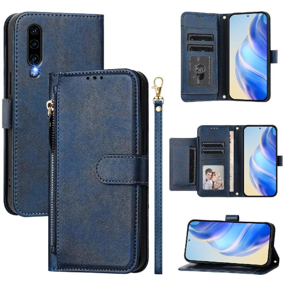 (Blue) Flip Case For Huawei P30 Pu Leather Magnetic Zipper Card Holder Blue 764549449125