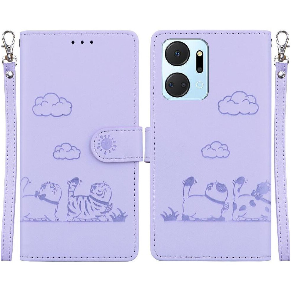 (Purple) Flip Case For Honor X7a Card Slot Holder Kickstand Cat Rfid Leather Wallet Purple 764549449347
