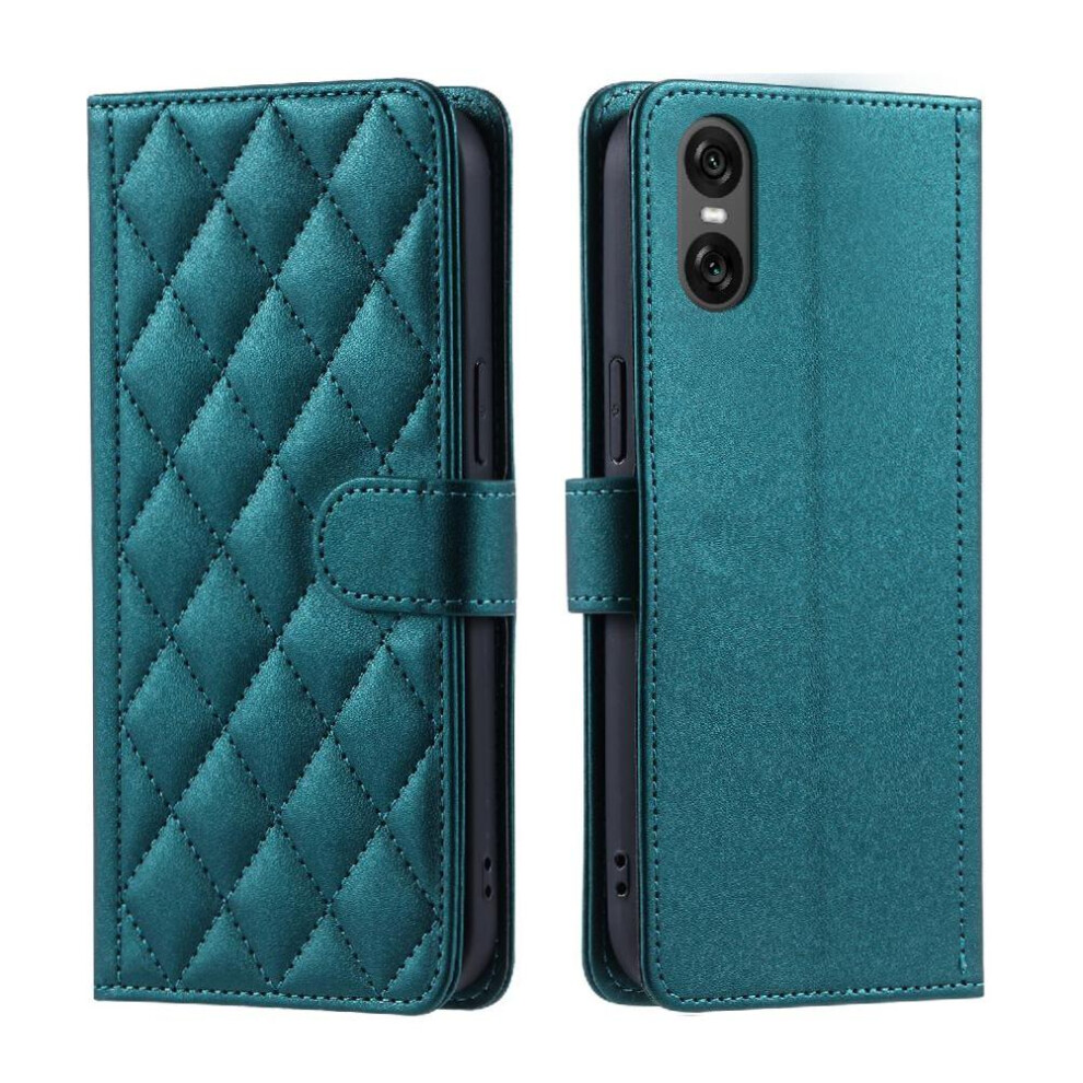 (Bottle ) Phone Case For Sony Xperia 10 Vi Lattice Magnetic Hand Strap Flip Folio Wallet Card Slots Holder Green 764549449408