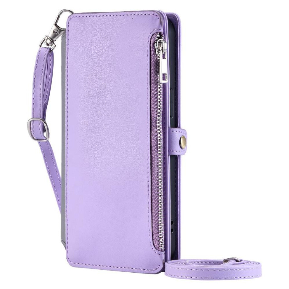 (Purple) Crossbody Case For Huawei P30 Rfid Blocking Long Lanyard Case Wallet 9 Card Slots Zipper Bills Slot Purple 764549450121