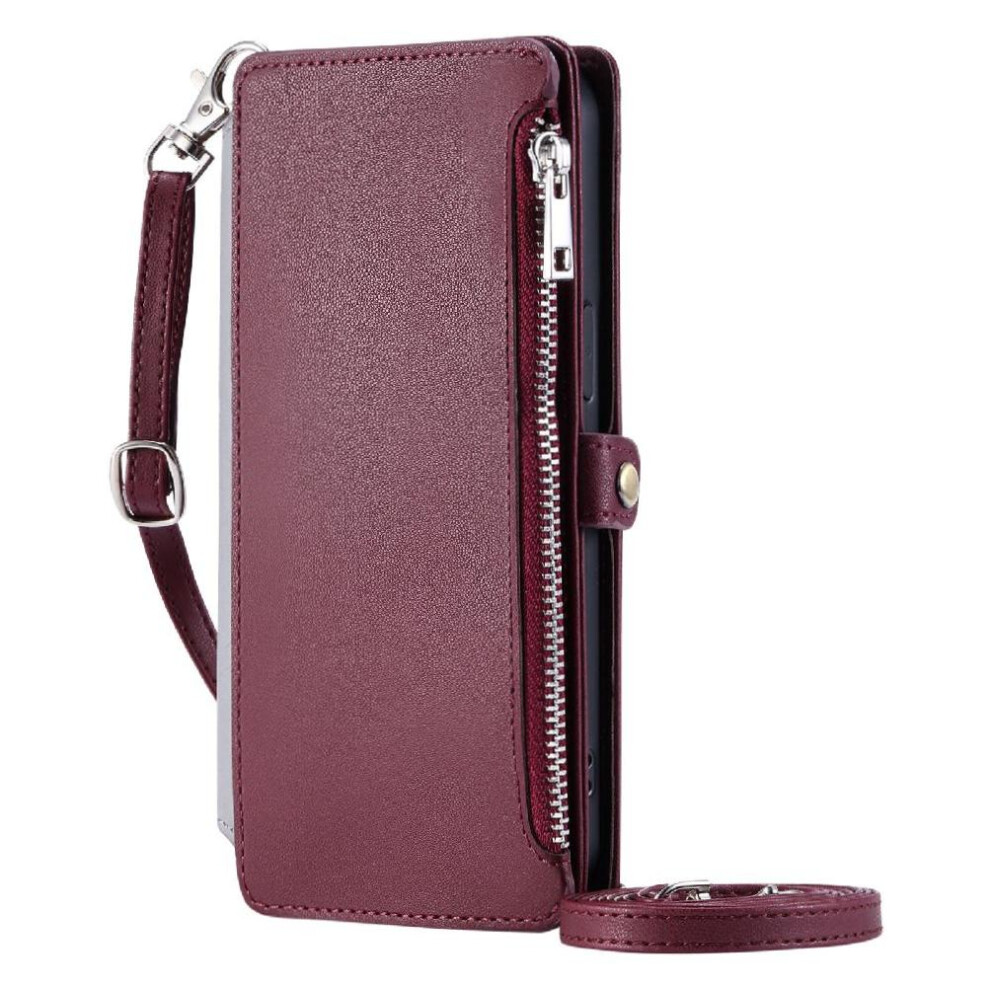 (Red) Crossbody Case For Huawei P30 Rfid Blocking Long Lanyard Case Wallet 9 Card Slots Zipper Bills Slot Red 764549450145