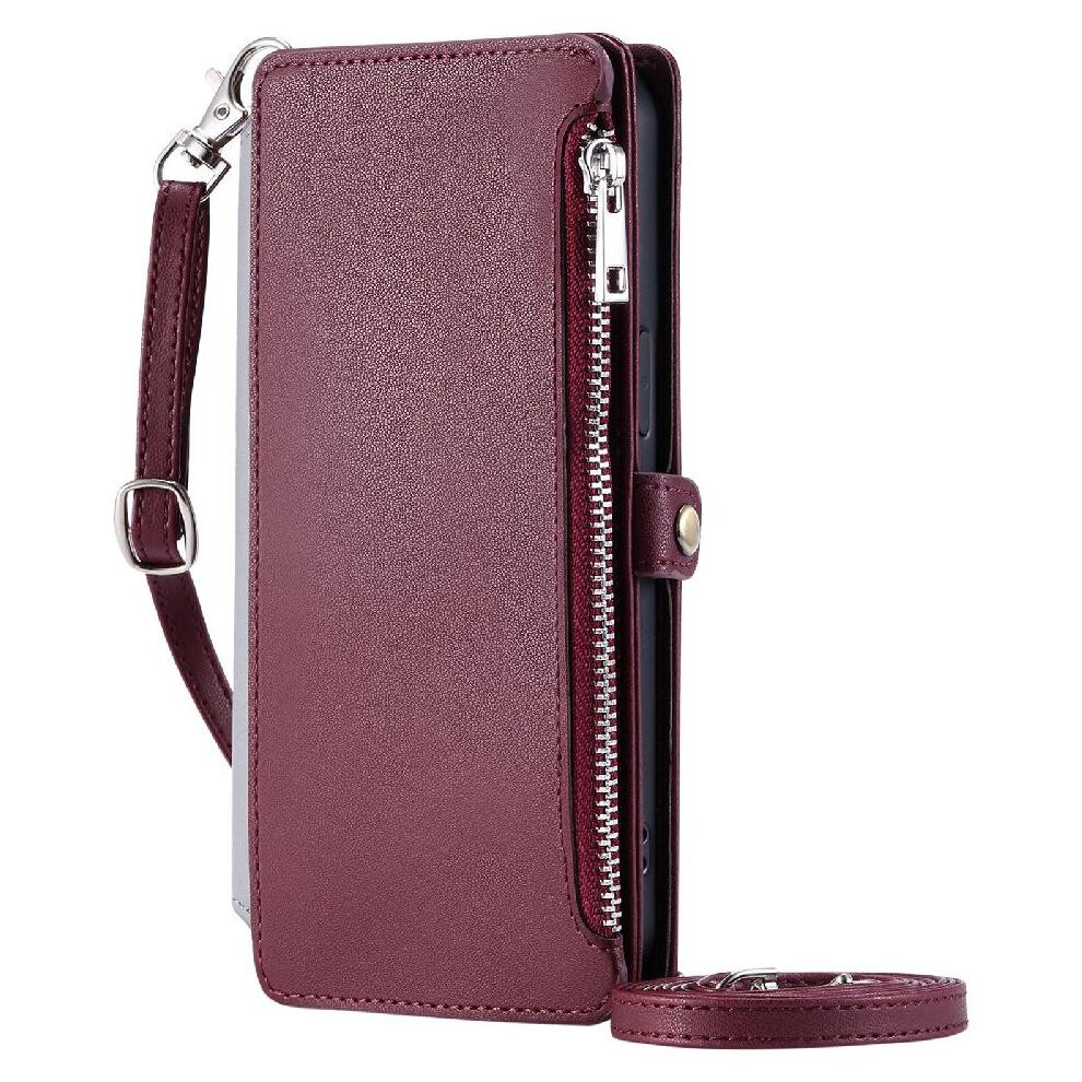 (Red) Crossbody Case For Huawei P30 Pro Long Lanyard Rfid Blocking Case Wallet 9 Card Slots Zipper Bills Slot Red 764549450190