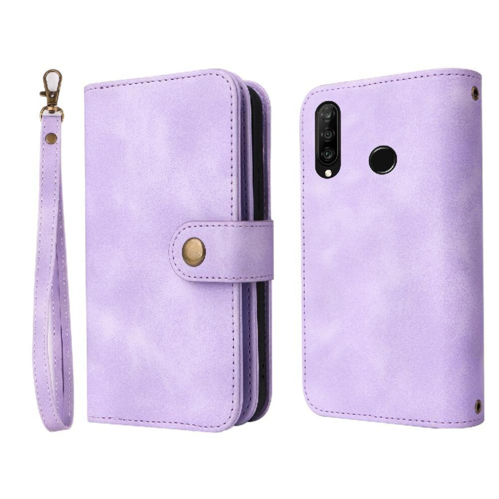 (Purple) Flip Case For Huawei P30 Lite Shockproof Flip Multifunctional Wallet Card Slots Wrist Strap Purple 764549450350
