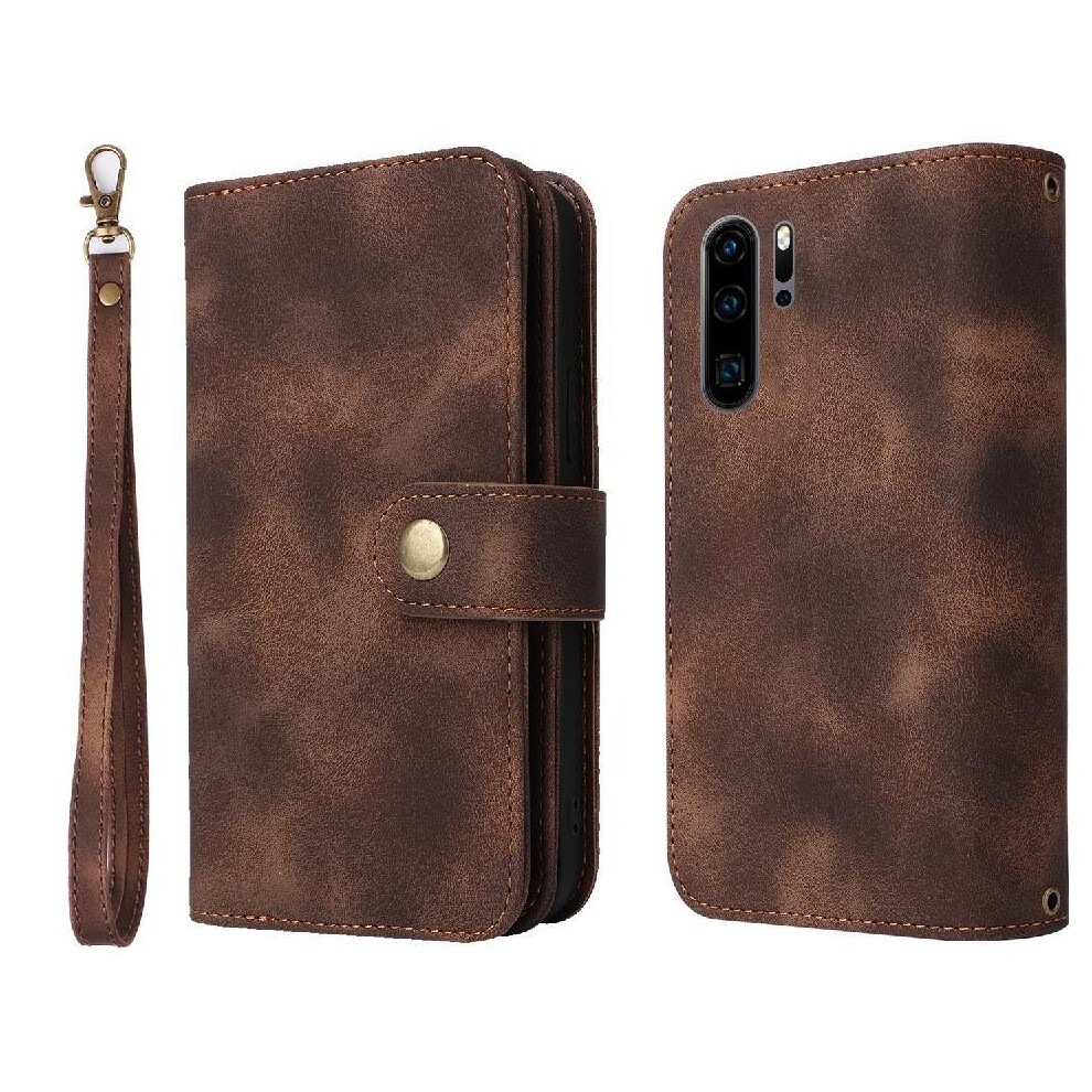 (Brown) Flip Case For Huawei P30 Pro Multifunctional Wallet Card Slots Flip Shockproof Wrist Strap Brown 764549450398