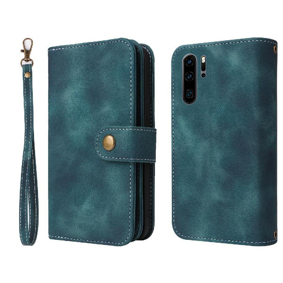 (Blue) Flip Case For Huawei P30 Pro Multifunctional Wallet Card Slots Flip Shockproof Wrist Strap Blue 764549450374