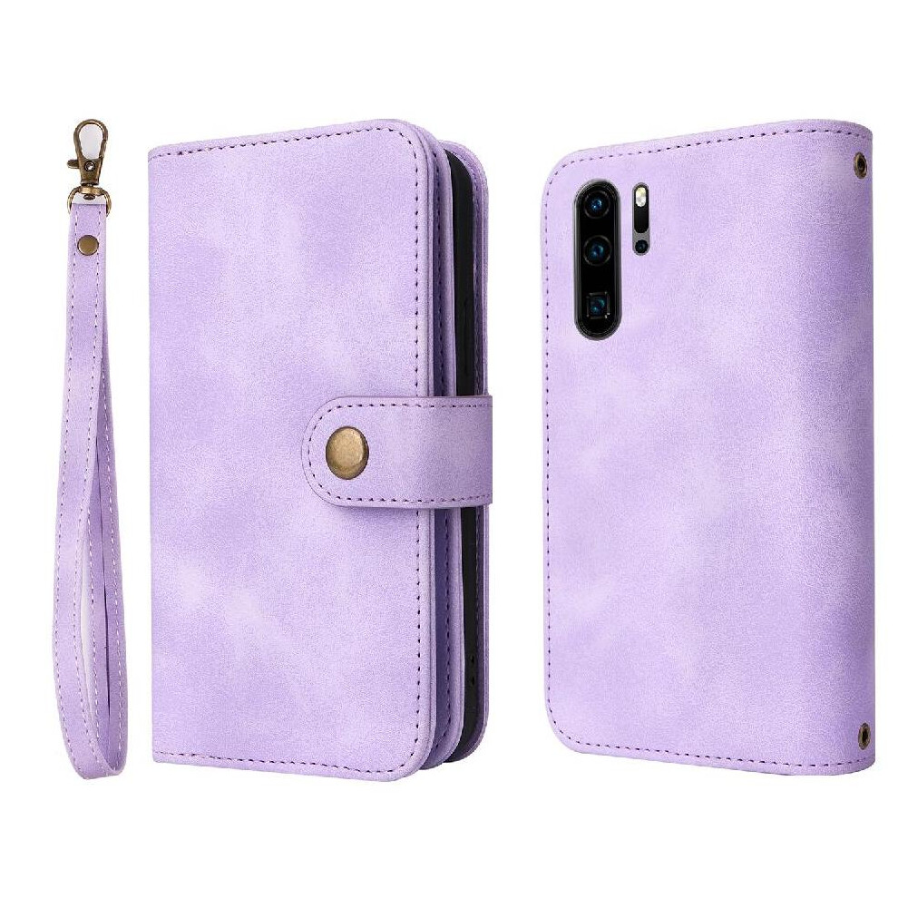 (Purple) Flip Case For Huawei P30 Pro Multifunctional Wallet Card Slots Flip Shockproof Wrist Strap Purple 764549450404