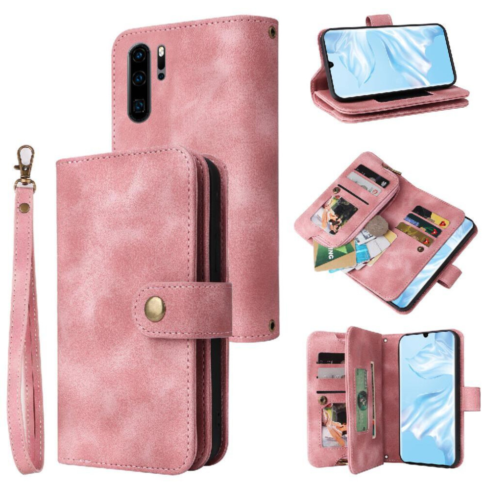 (Pink) Flip Case For Huawei P30 Pro Multifunctional Wallet Card Slots Flip Shockproof Wrist Strap Pink 764549450381