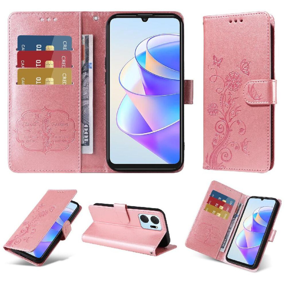 (Rose ) Flip Case For Honor X7a 4G Flower Leather Cardslots Flip Gold 764549450572