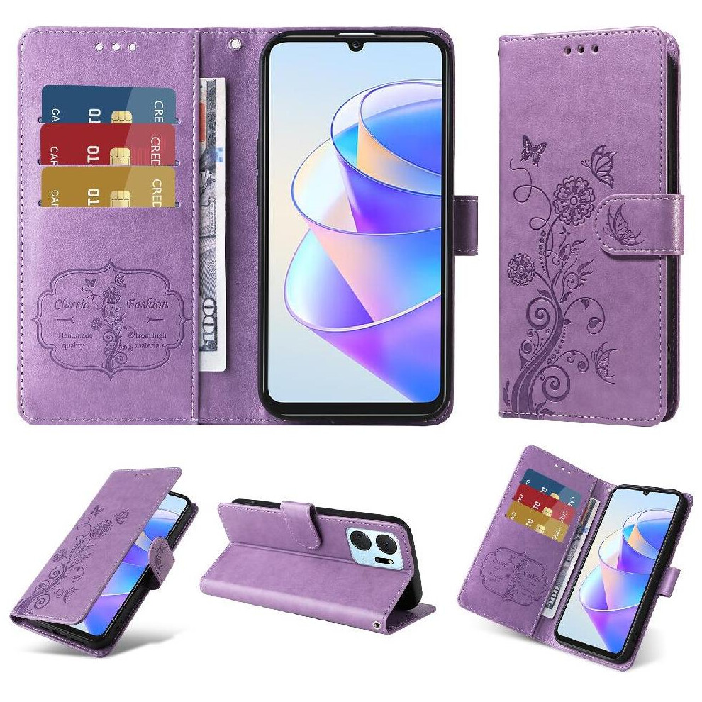 (Purple) Flip Case For Honor X7a 4G Flower Leather Cardslots Flip Purple 764549450534
