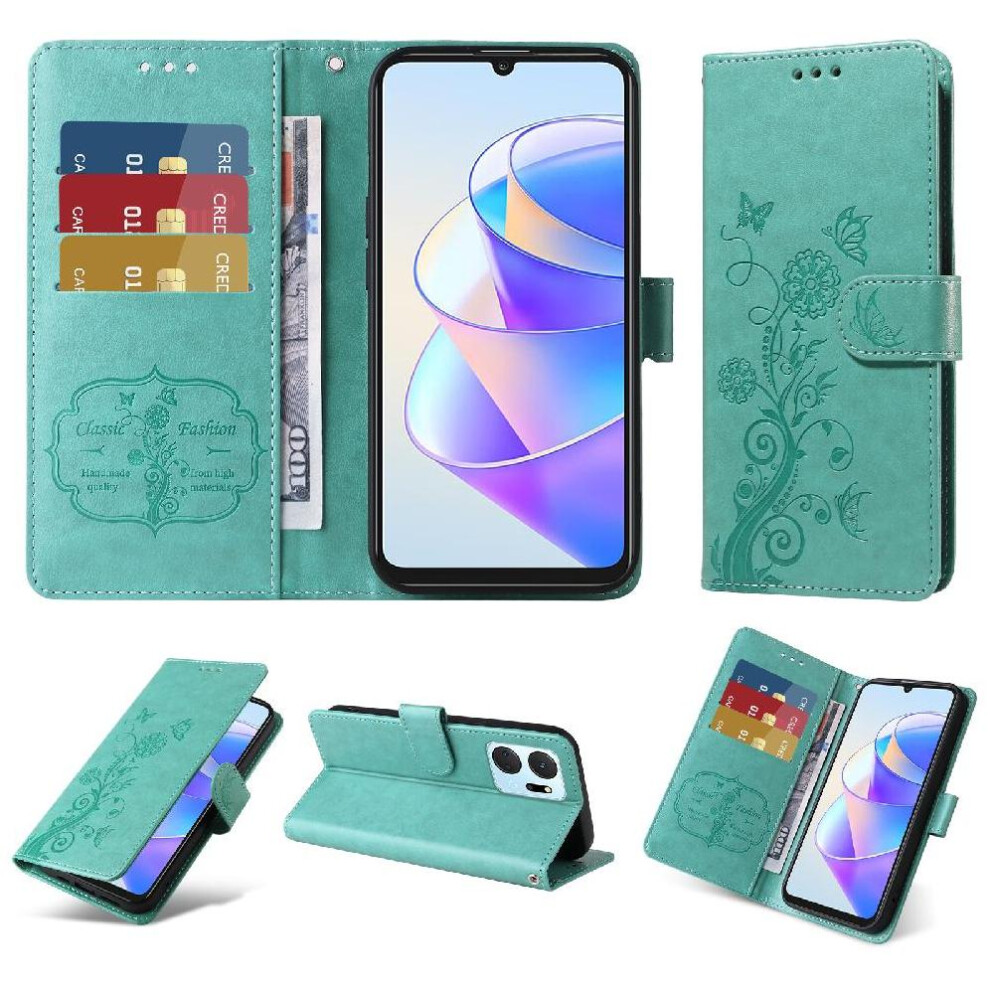(Green) Flip Case For Honor X7a 4G Flower Leather Cardslots Flip Green 764549450541