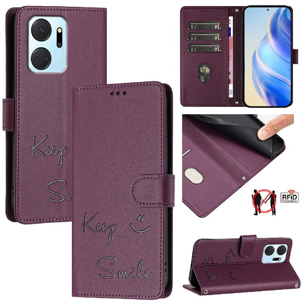 (Purple) Case For Honor X7a 4G Card Holder Wallet Pu Leather Rfid Blocking Flip Cover Purple 764549450695