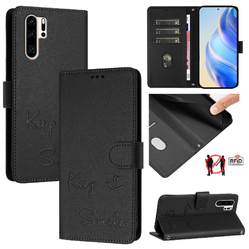 (Black) Case For Huawei P30 Pro Rfid Blocking Flip Cover Pu Leather Card Holder Wallet Black 764549450787