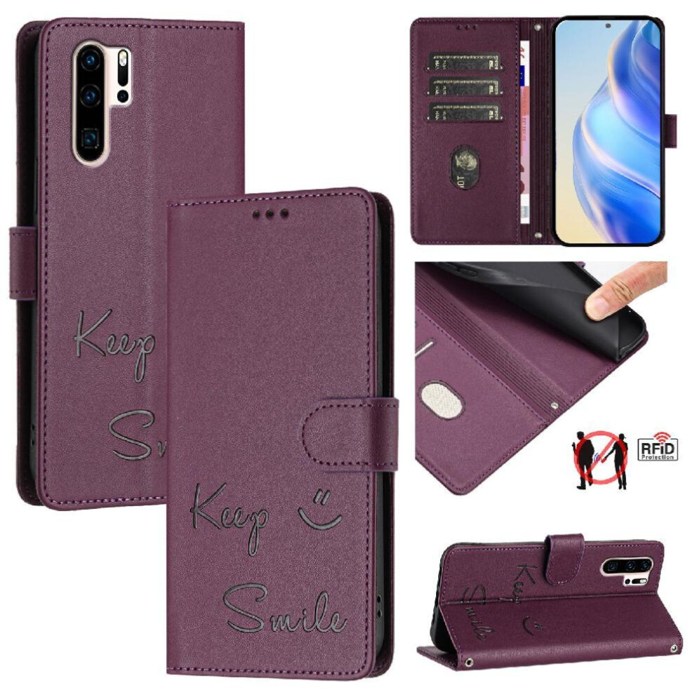 (Purple) Case For Huawei P30 Pro Rfid Blocking Flip Cover Pu Leather Card Holder Wallet Purple 764549450817