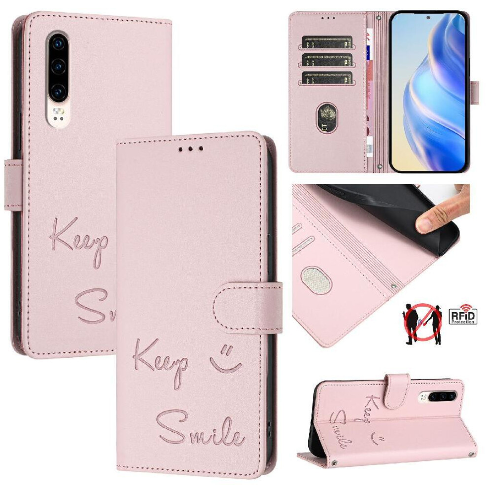 (Pink) Case For Huawei P30 Card Holder Wallet Rfid Blocking Flip Cover Pu Leather Pink 764549450893