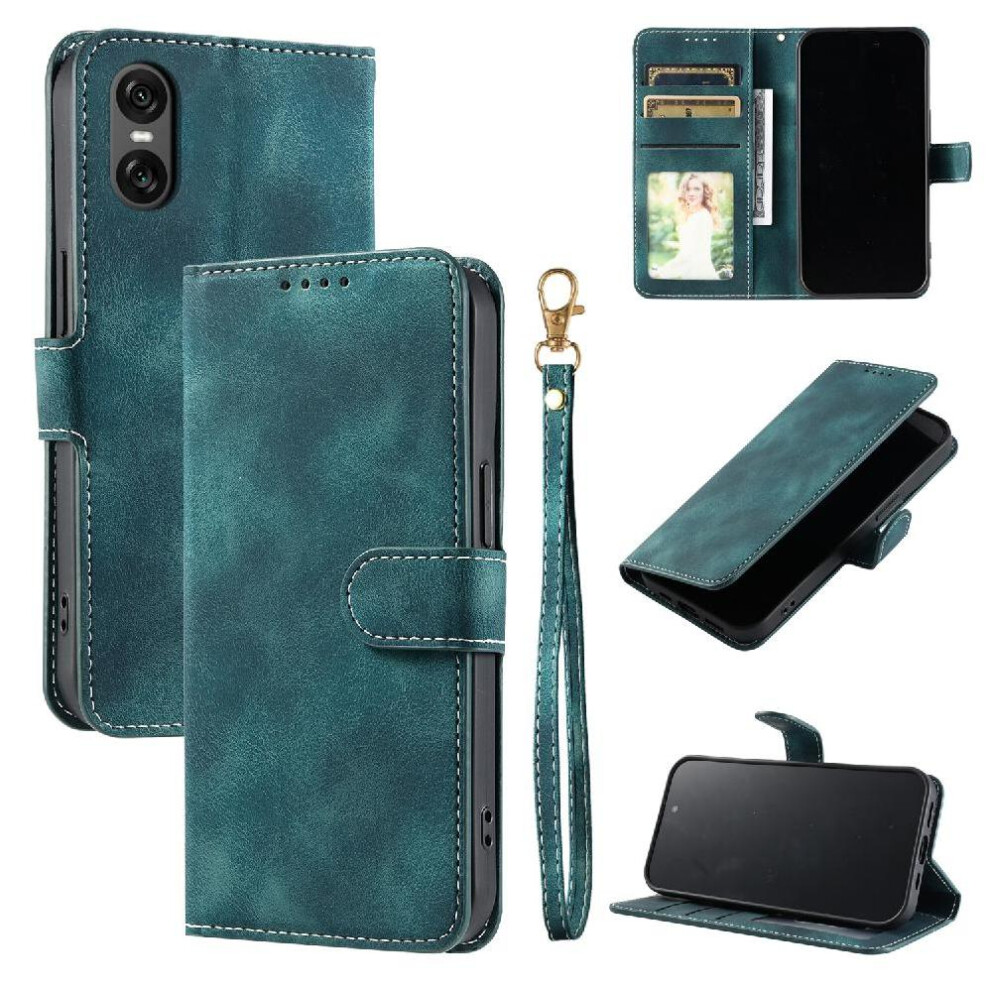 (Green) Flip Case For Sony Xperia 10 Vi Magnetic Kickstand Pu Leather Wrist Strap Wallet Card Slots Green 764549451012