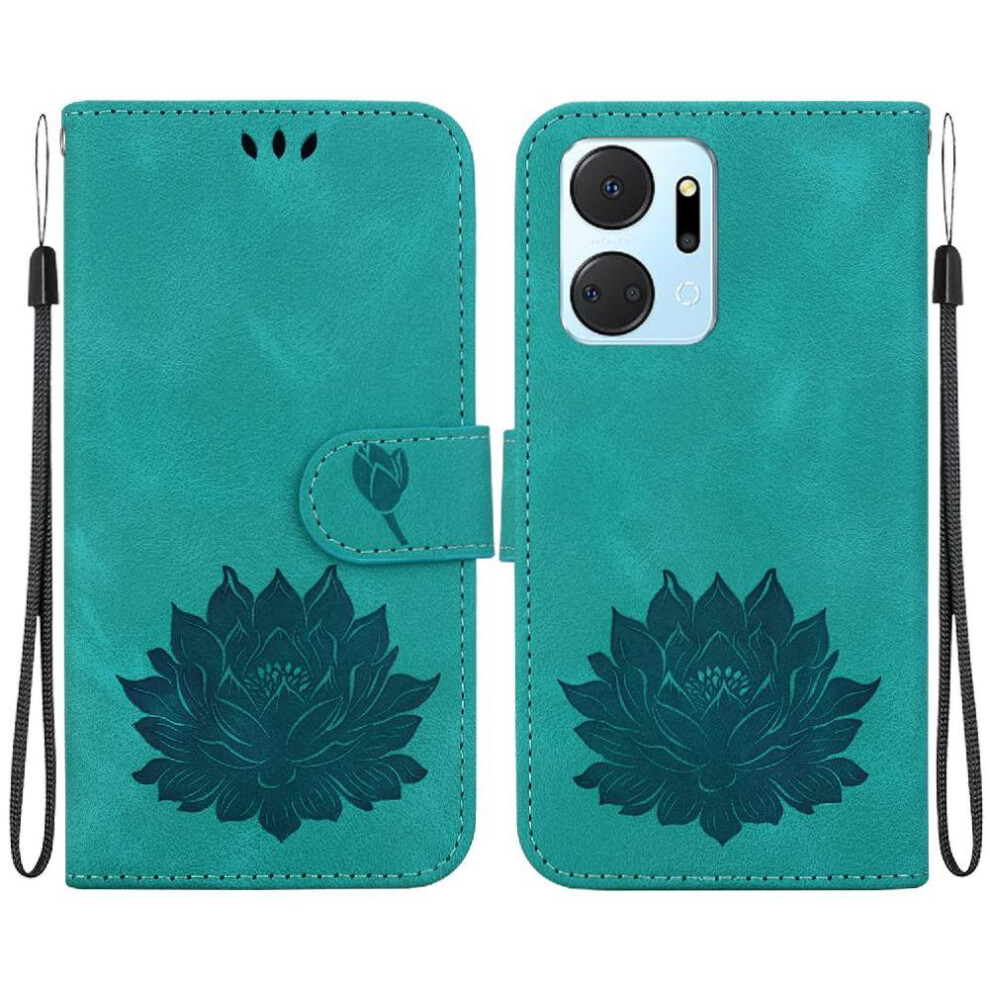 (Green) Flip Case For Honor X7a Kickstand Kickstand Magnetic Wallet Relief Lotus Flower Green 764549451296