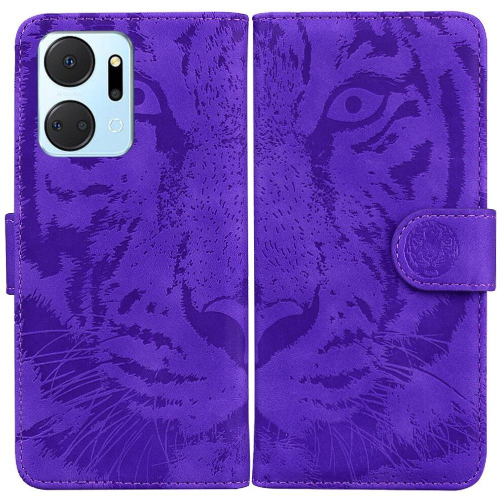 (Purple) Flip Case For Honor X7a Leather Wallet Embossed Cute Tiger Kickstand Protective Purple 764549451432